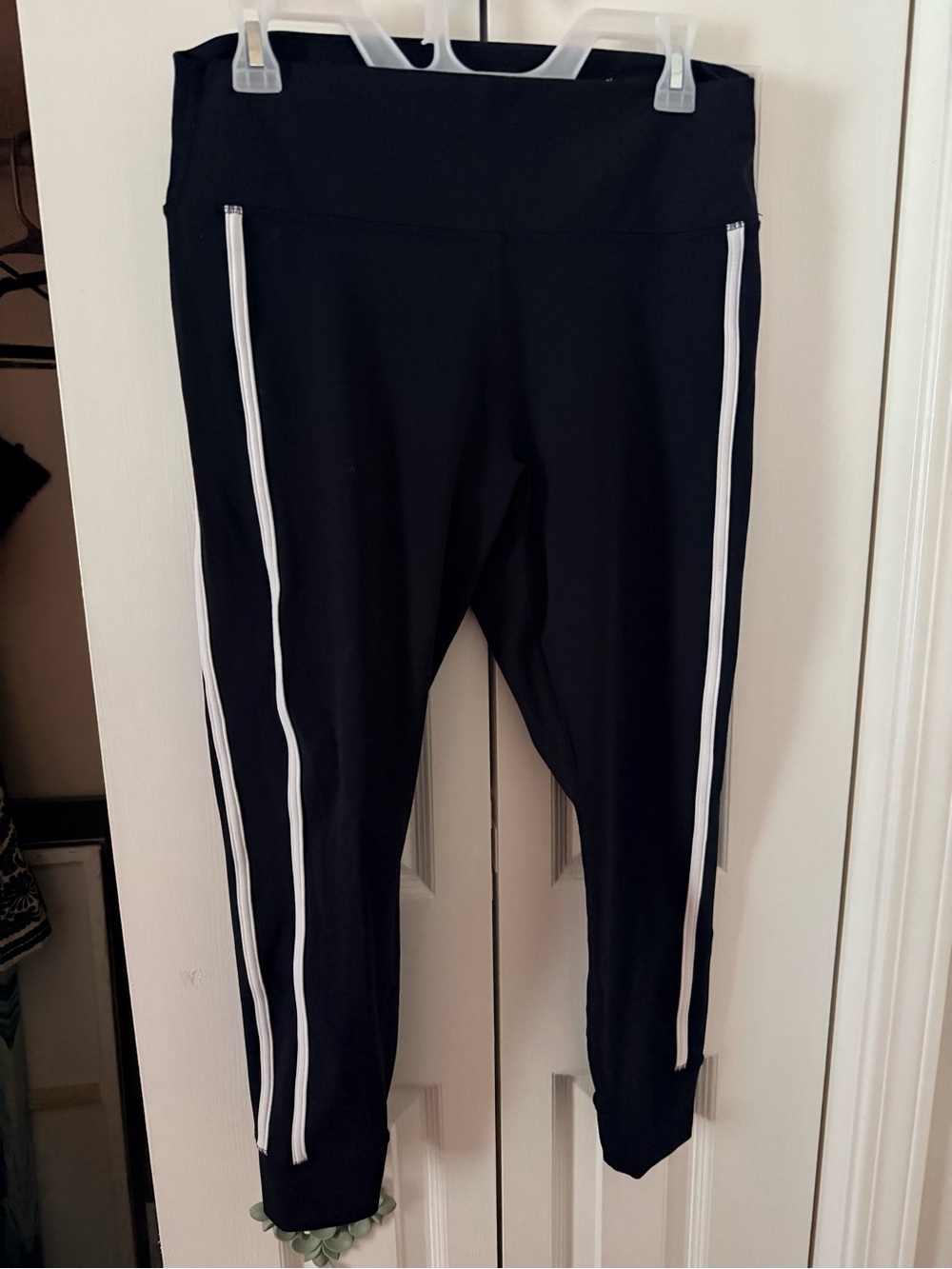 JoyLab Large Black High Rise Leggings White Piping Retro Track Athletic